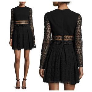 JONATHAN SIMKHAI Black Embroidered-Lace Cutout Waist Mini Dress Size 2